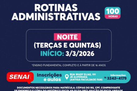 Inscrições abertas para cursos gratuitos de qualificação profissional no SENAI de Monte Alto.