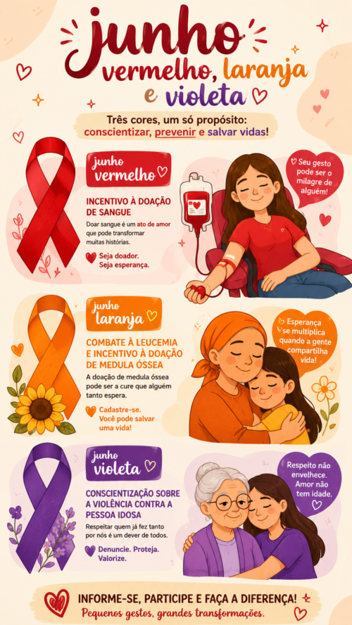 Cores da Conscientização: Junho Vermelho, Laranja e Violeta promovem saúde e direitos dos idosos