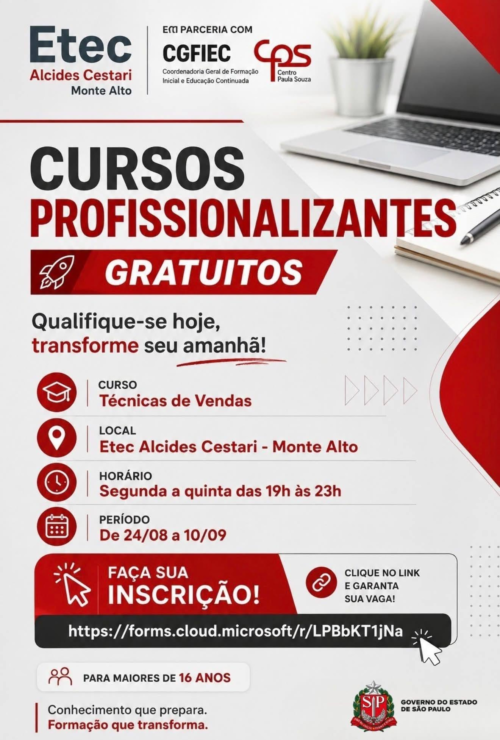 Etec Alcides Cestari disponibiliza curso de Técnicas de Vendas sem custos